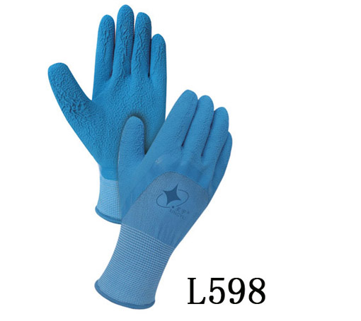 L598 十三针涤纶乳胶发泡半浸手套